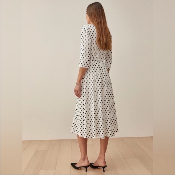Reformation Hilltop Malta Polka Dot Midi dress white black - L - Picture 13 of 13